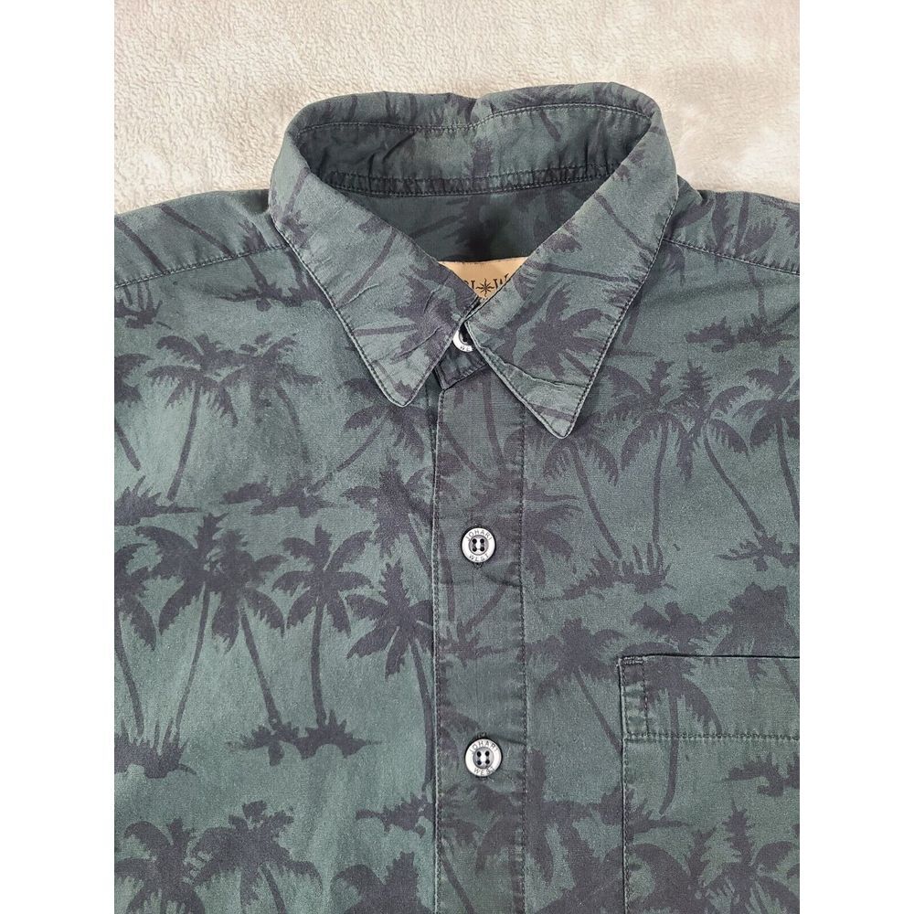 Johari West Shirt Mens Large Green Floral Button Up Hawaiian Palm‎ Tree Print